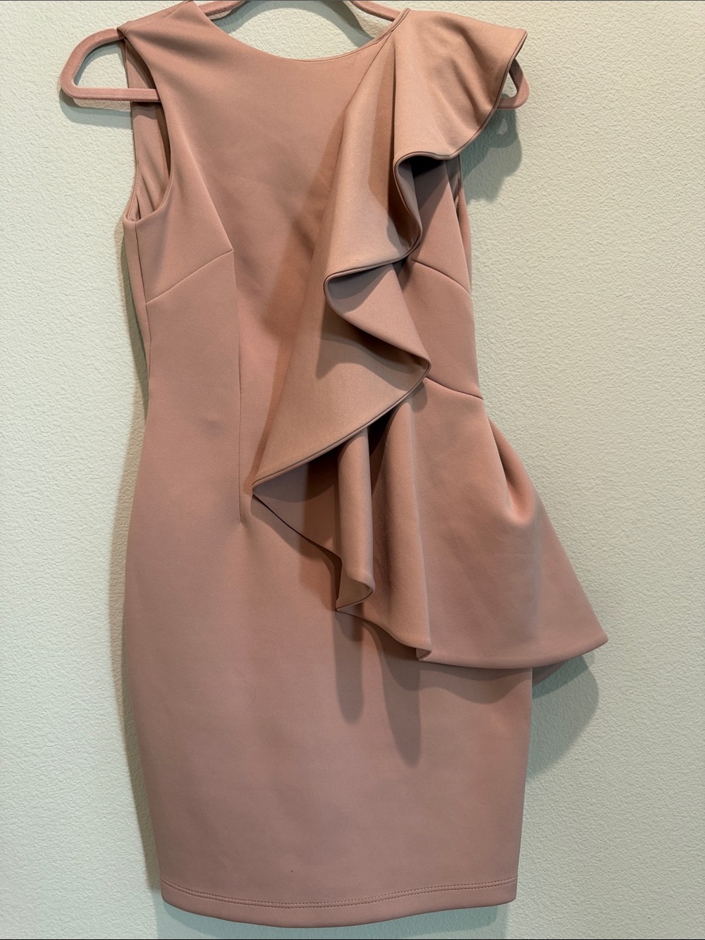 Sleeveless Blush Ruffle Sheath Dress - Women